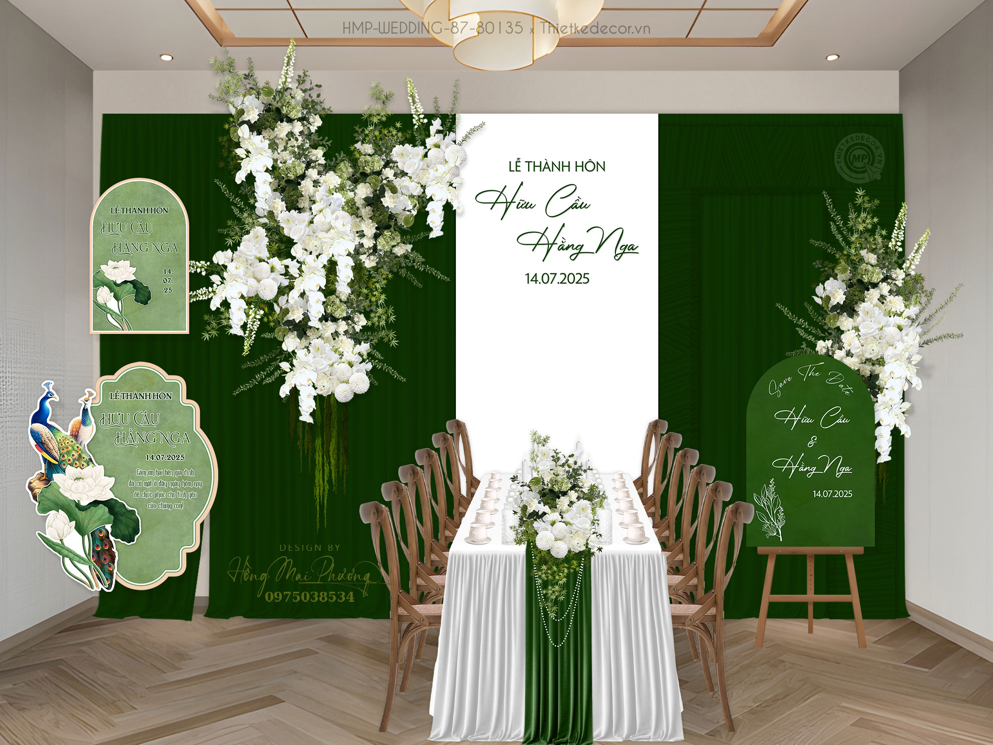 Gia tiên tone xanh, kèm bảng Welcome, Tag fan tem nước